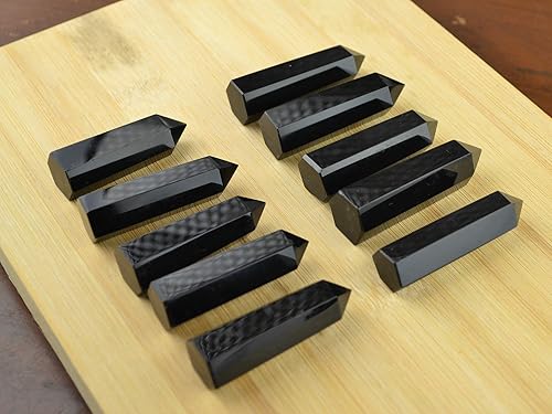 Miniatura 2 de Varitas de punta de obsidiana negra natural, cristal curativo de 2 pulgadas, 6 prisma facetado, reiki, chakras, meditación, obelisco, torre, regalo,