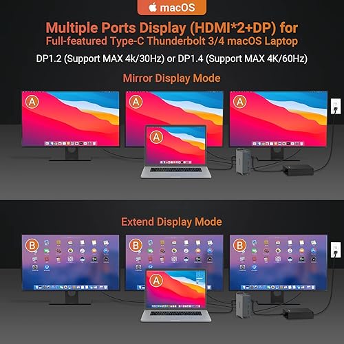 Miniatura 4 de Estación de acoplamiento USB C con monitor triple, estación de acoplamiento USB C 15 en 1 con doble HDMI DP 4K a 60Hz, 8 puertos USB máx. 10 Gbps,
