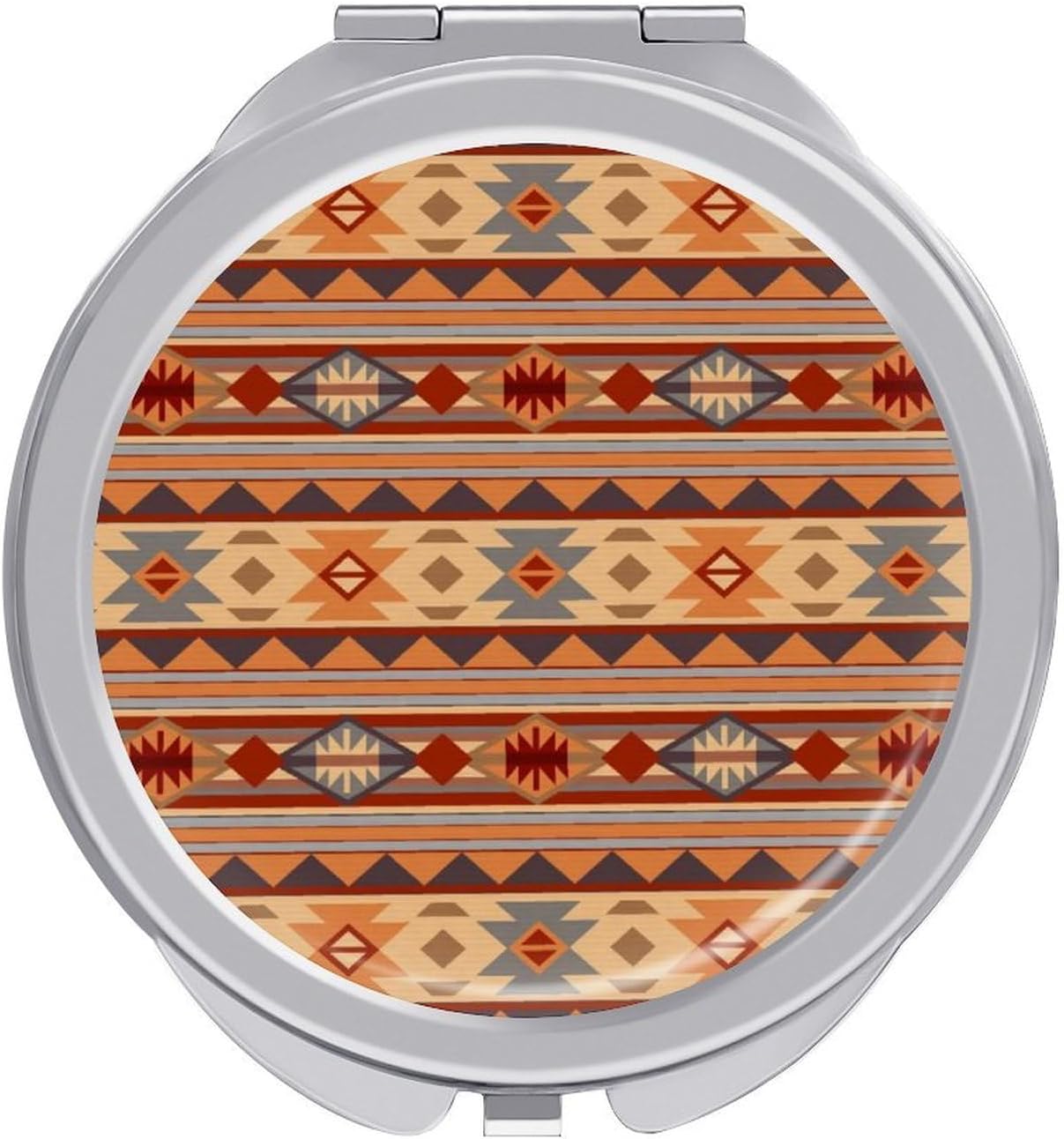 Native Southwestern Design Tan Gray Brown American Portable and Compact Makeup Mirror, Suitable for Carrying Outside