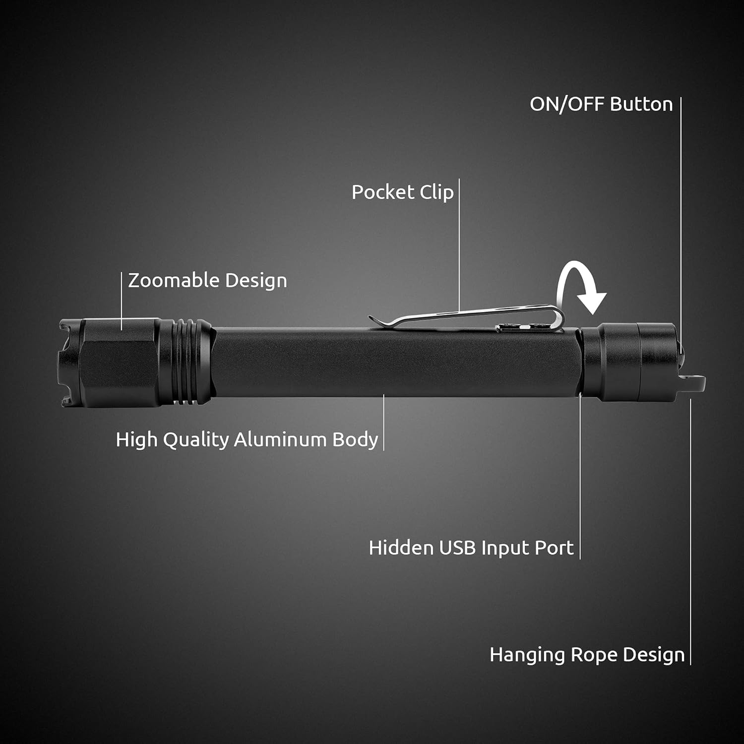 Rechargeable Penlight Flashlight, 800Lumens 4 Modes Zoomable Penlights Pocket-Sized LED Handheld Flashlight with Clip Waterproof and Impact-Resistant Work Flashlight for Inspection Emergency(1pack) : Tools & Home Improvement