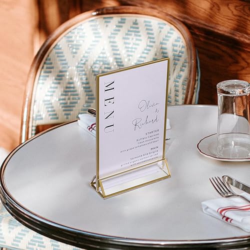 Miniatura 12 de UNIQOOO Soporte acrílico transparente con borde dorado Paquete de 6, 6 x 4 pulgadas, marco de doble cara, vista del paisaje, perfecto para soporte