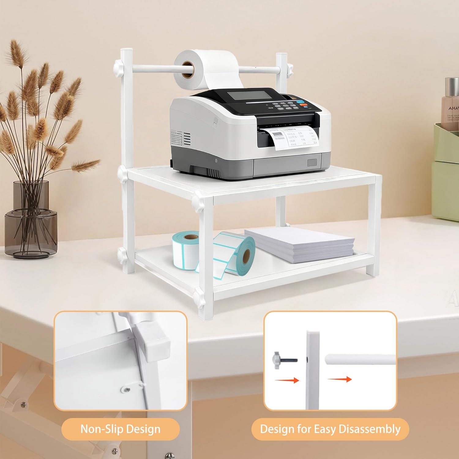 Label Holder Wooden for Rolls & Fan-Fold, Rear Thermal Printer Stand, Shipping Label Organizer for Desktop, Home Office Small Business Use - Image 6