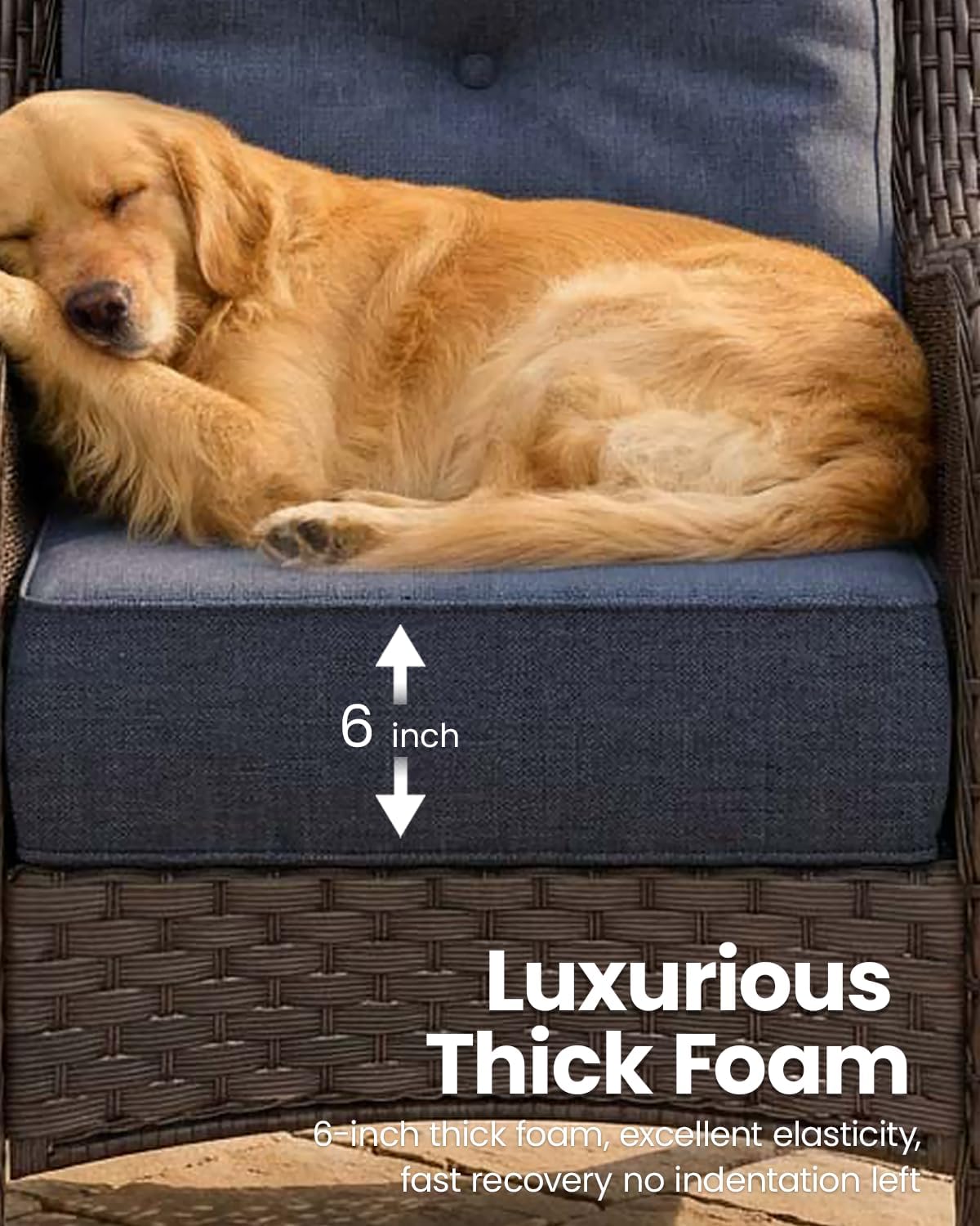 6 Pieces Outdoor Furniture Set with 6-inch Cushions, High Back Wicker Swivel Rocker Chairs with Coffee Table, Luxury Conversation Set for Deck Patio and Poolside