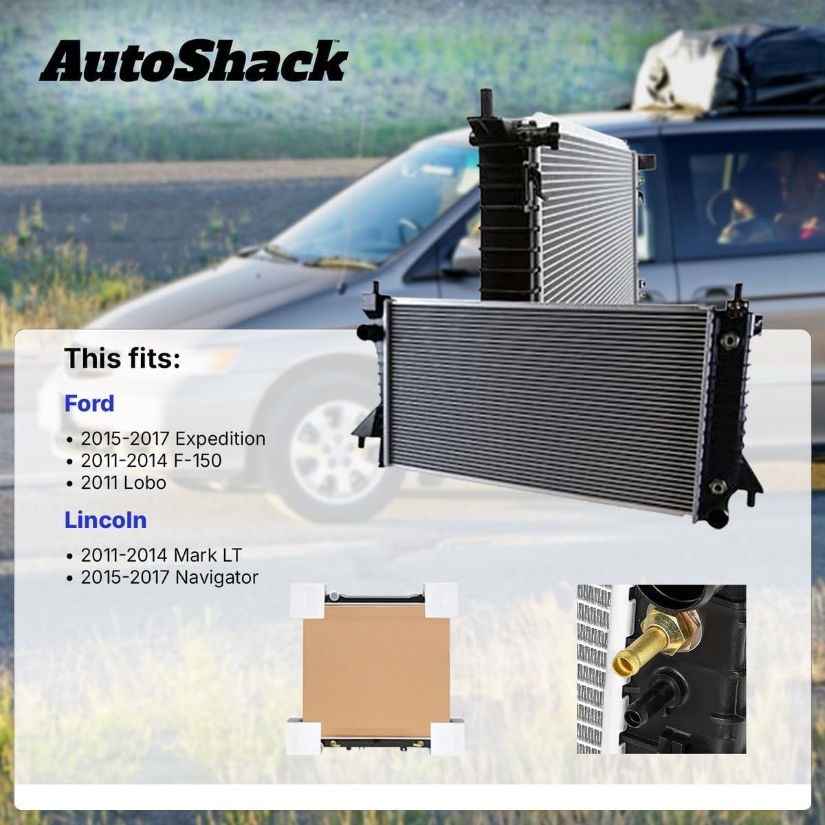 AutoShack Radiator Replacement for 2011-2014 Ford F-150 2015-2016 Ford Expedition 2015-2017 Lincoln Navigator 2011-2014 Lincoln Mark LT 1-PC