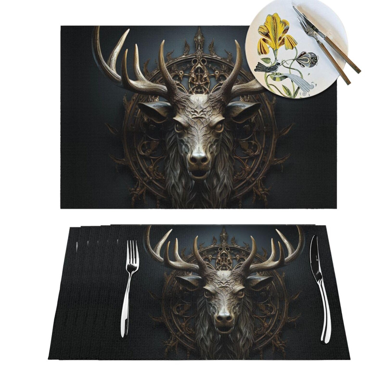 Sets de table tissés cerf x6 en PVC lavable pour décoration de table