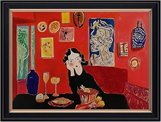 Framed Bold Red Abstract Woman Oil Painting Colorful Expressionism Wall Art Canvas Print Vintage Female Poster Mid-Century Modern Wall Picture Decor for Living Room Home Office Gallery 12x16inch Black