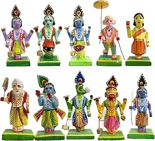 HAST SHILP Wooden Vishnu Dashavataram Golu Navrathri Dolls Set Collectible Handicraft Art (10cm x 4cm x 4cm) Price In India