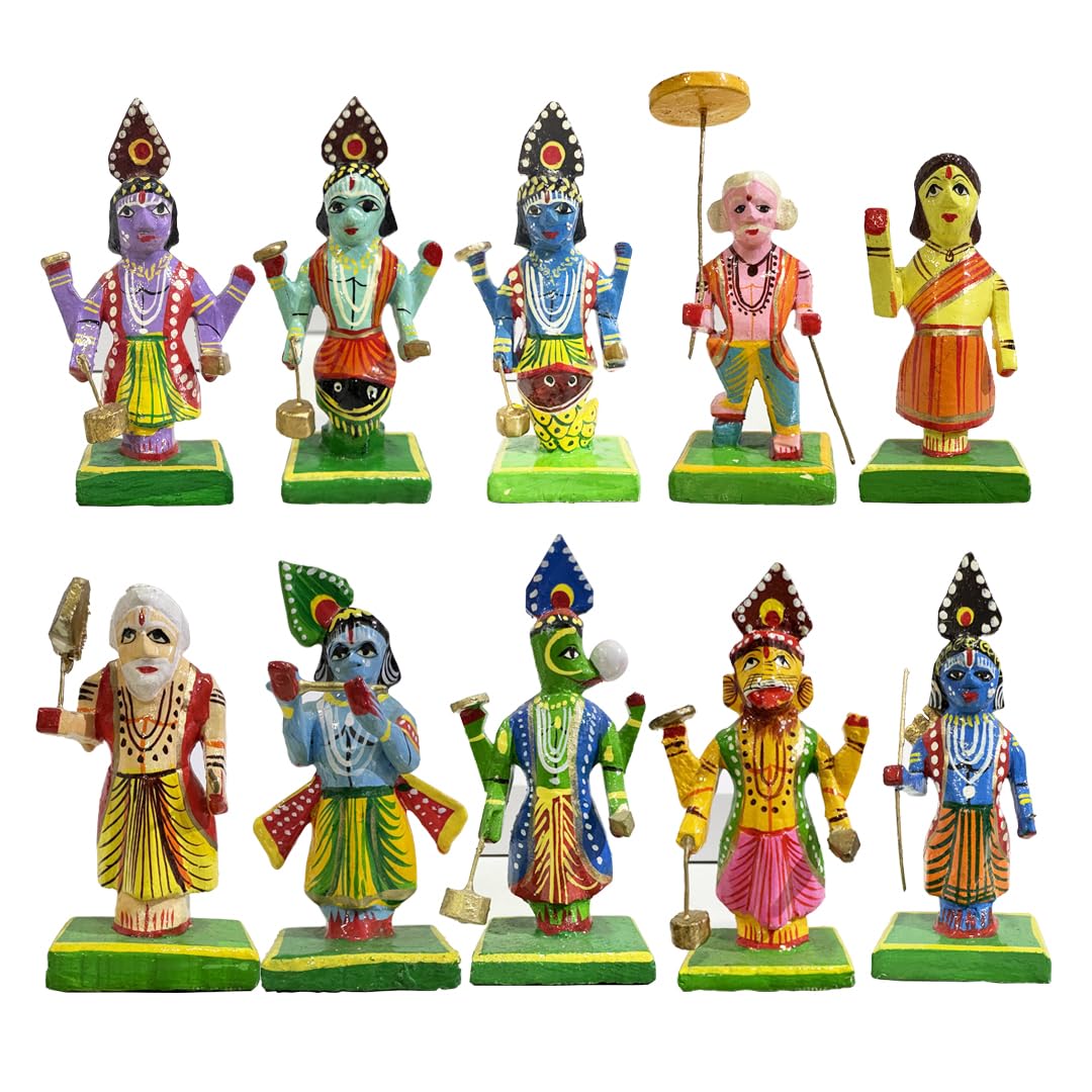 HAST SHILP Wooden Vishnu Dashavataram Golu Navrathri Golu Dolls Set Collectible Handicraft Art (10cm x 4cm x 4 cm), Dasavatharam-image-42