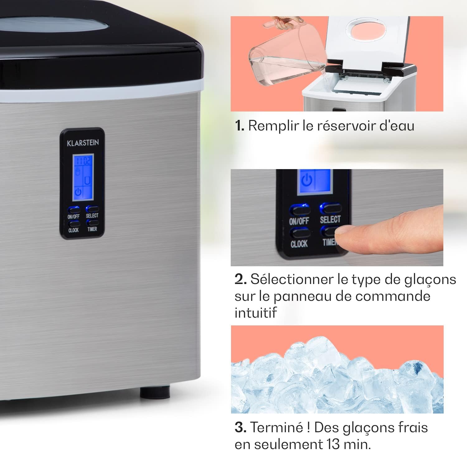 Réservoir 3,3 litres et production de glaçons - fonctionnement simple