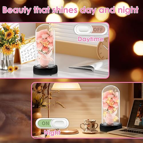 Miniatura 4 de Flores preservadas en cúpula de cristal con luz LED, ramo de flores preservadas con caja de música, flores preservadas, regalos de rosas para ella,