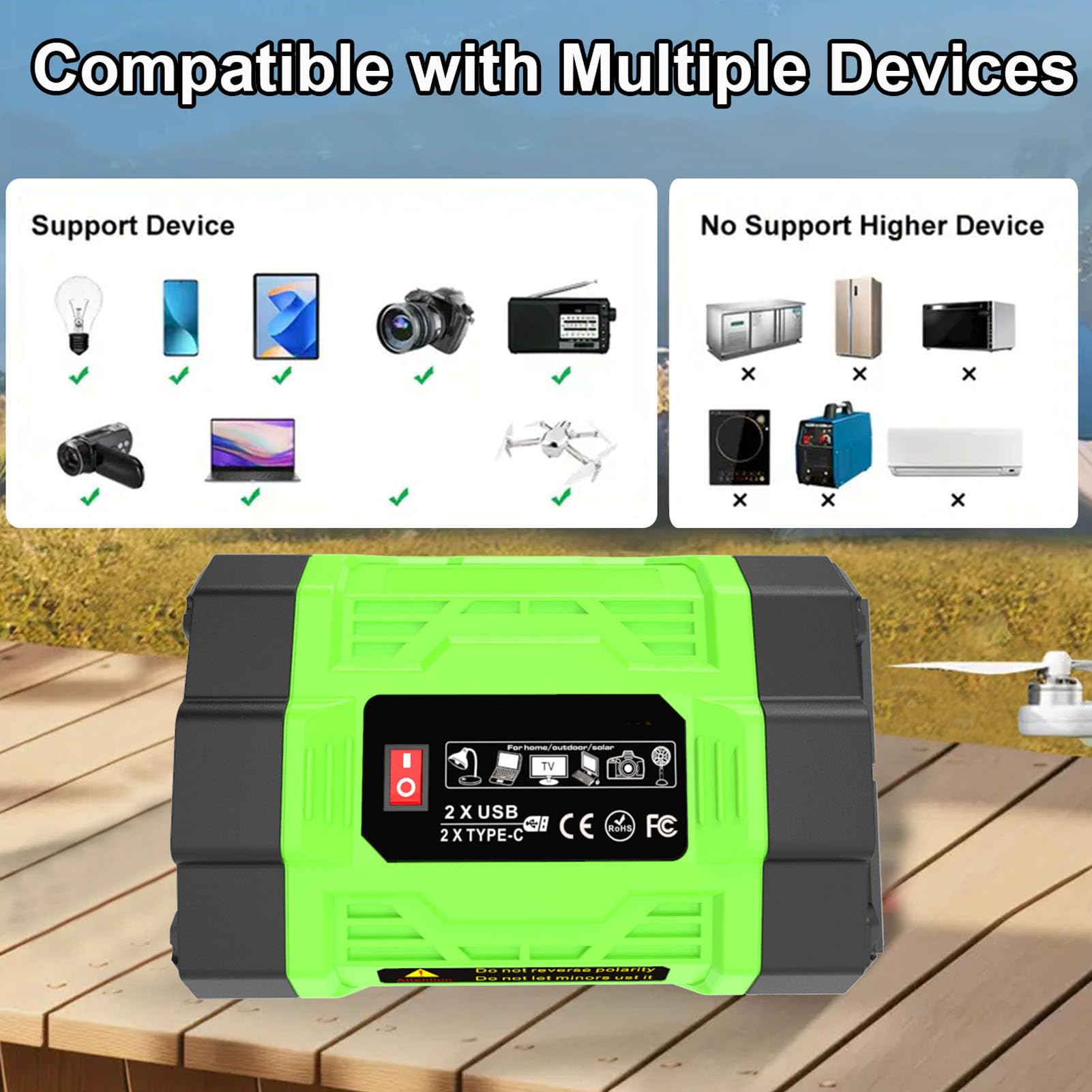 Mingzhe 200W Car Adapter Inverter with 2 USB and 2 Type C Ports for