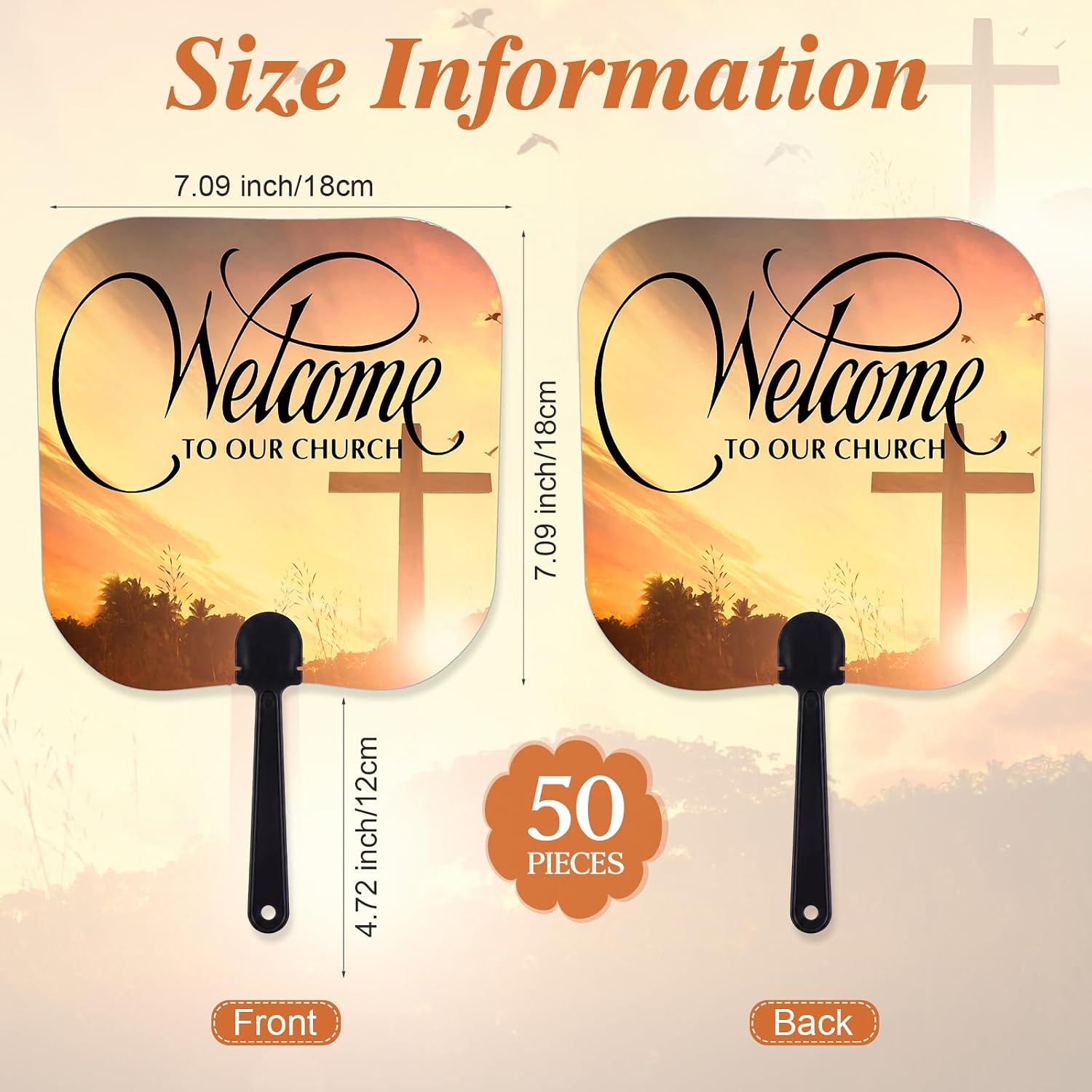 Yousoontic 50 Sets Christian Fans Church Handheld Bulk Welcome to Our Church Paper Fans with Plastic Handle Religious Party Gifts for Women Men Services Visitor Favors Decors image 2