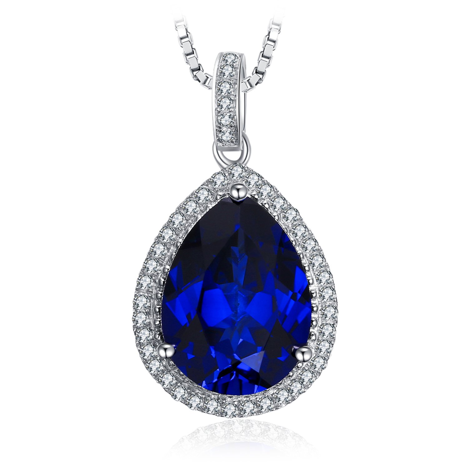 JewelryPalace Collar Halo Mujer Plata con 10.9ct Colgante Zafiro Azul Creado Corte Pera en Cadena de Caja 45cm, Plata de Ley 925, Niña con Piedra Preciosa, Conjunto Joyas Mujer