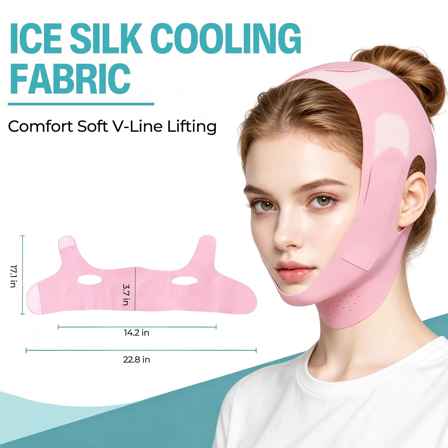 V Line Chin Strap for Sleeping, Adjustable Jawline Shaper for Women & Men, Breathable Cooling Fabric Face Slimming Strap, Reusable Double Chin Reducer & Lifting Mask