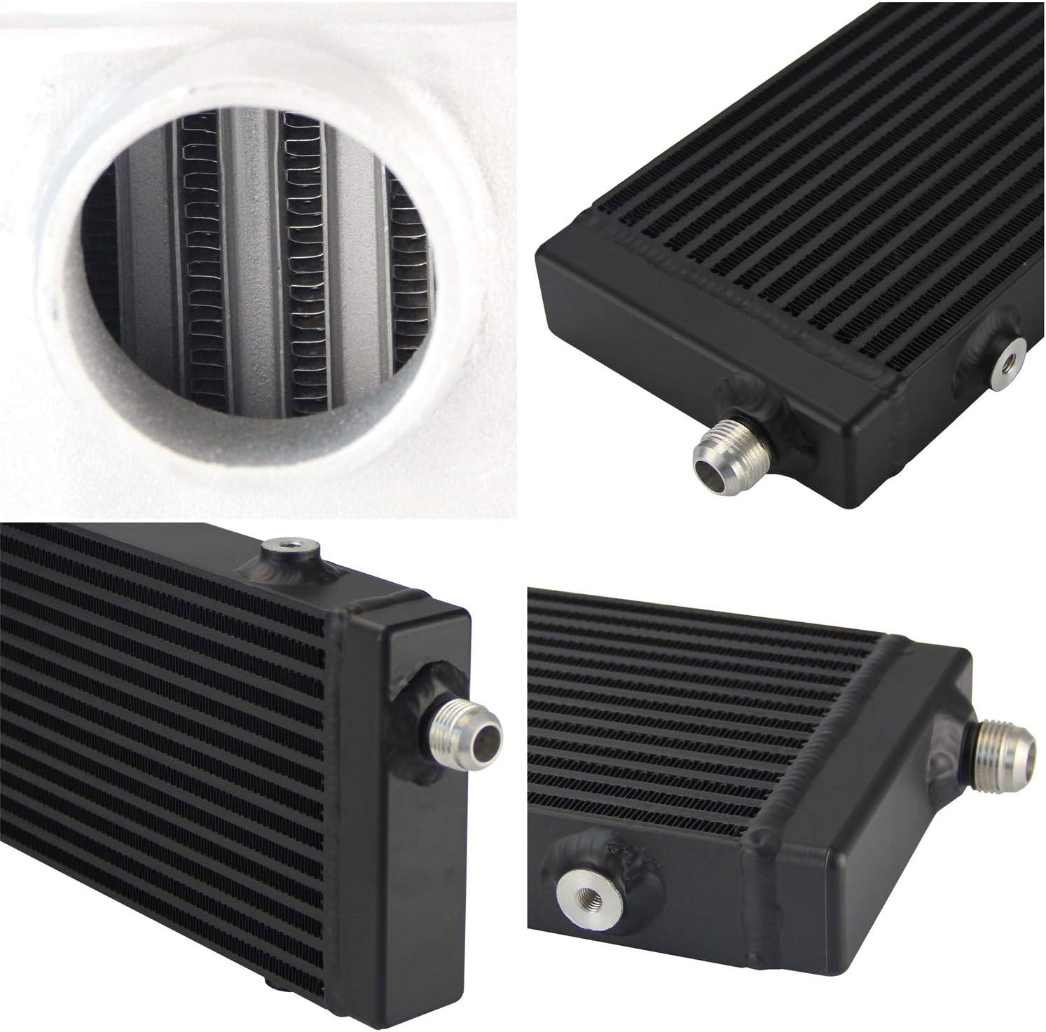Universal 10 Row AN10 Oil Cooler 9.5"x5.5"x1.58" Single Pass Bar & Plate Black CNC Aluminum with Mounting Bracket, 7/8"-14 UNF Black
