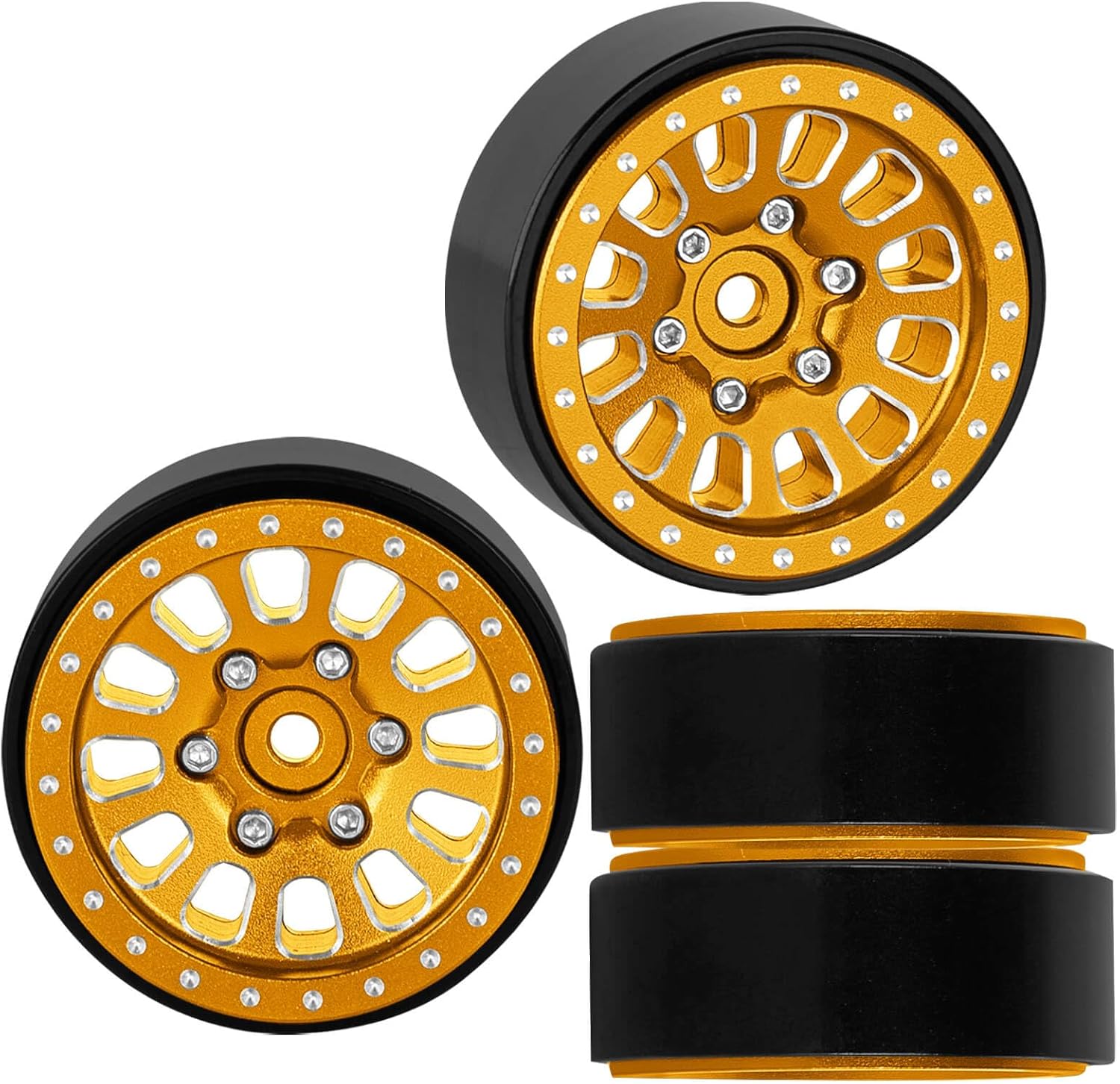 1.3" Beadlock Wheel Rims for TRX4M 1/18 SCX24 1/24 RC Crawler Car,(4PCS) Aluminum RC Truck Tires Wheels Rims,Yellow