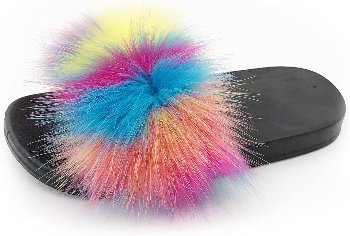 Kids Soft Artificial fur Sandals Slides Comfy Lightweight Furry Cute House Slippers for Girls