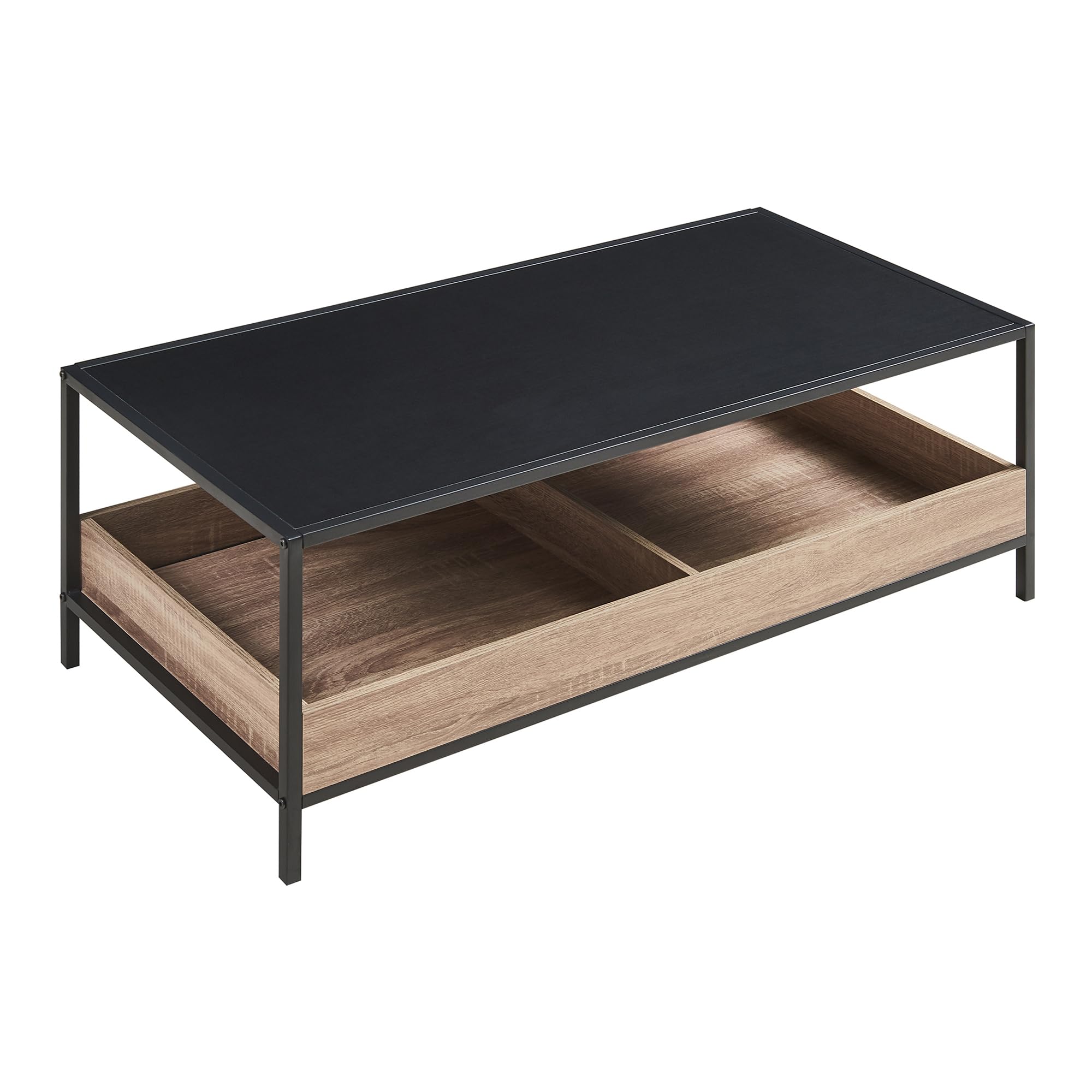 [en.casa] Couchtisch Belana Wohnzimmertisch 100 x 48 x 39 cm Sofatisch mit 2 Ablagefächern rechteckig Kaffeetisch Metallgestell Schwarz/Eicheoptik