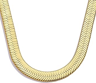 WomenGifts 14K Gold Silver Plated Herringbone Necklace for Women, Dainty Snake Chain Choker, Trendy Simple Long Layered Jewelry Non Tarnish, 3/4/5/8mm,14,16,18,20,22,24,26 Inch Thin & Chunky Options