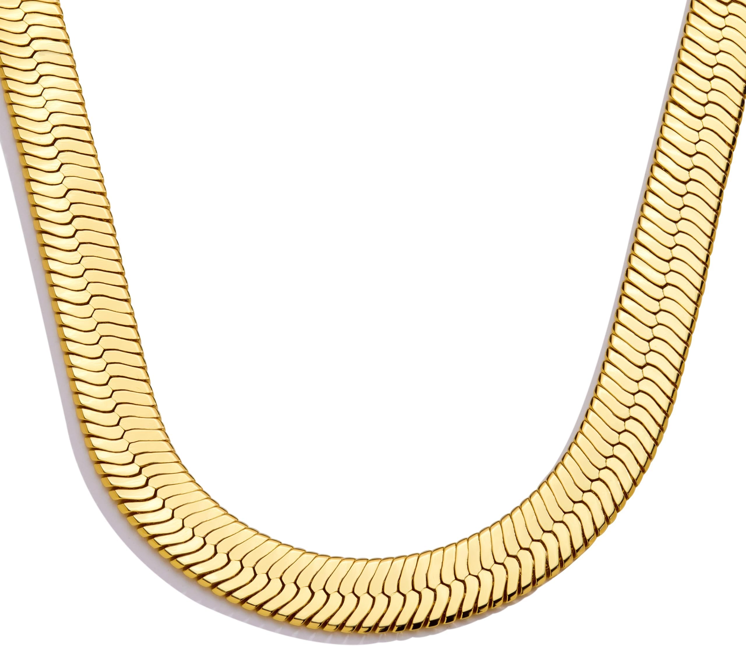 14K Gold Silver Plated Herringbone Necklace for Women, Dainty Snake Chain Choker, Trendy Simple Long Layered Jewelry Non Tarnish, 3/4/5/8mm,14,16,18,20,22,24,26 Inch Thin & Chunky Options
