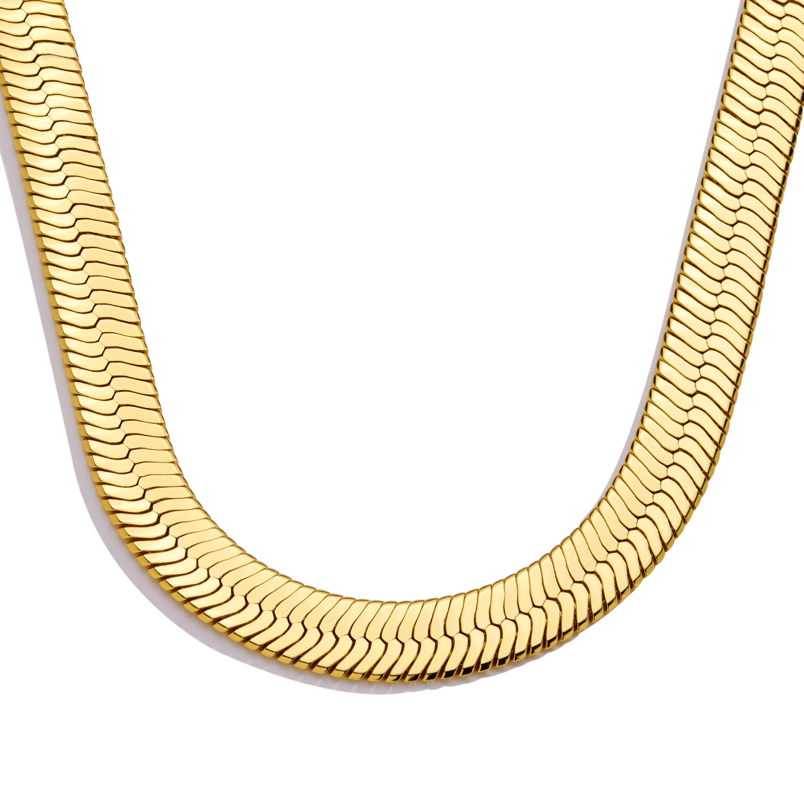 14K Gold Silver Plated Herringbone Necklace for Women, Dainty Snake Chain Choker, Trendy Simple Long Layered Jewelry Non Tarnish, 3/4/5/8mm,14,16,18,20,22,24,26 Inch Thin & Chunky Options