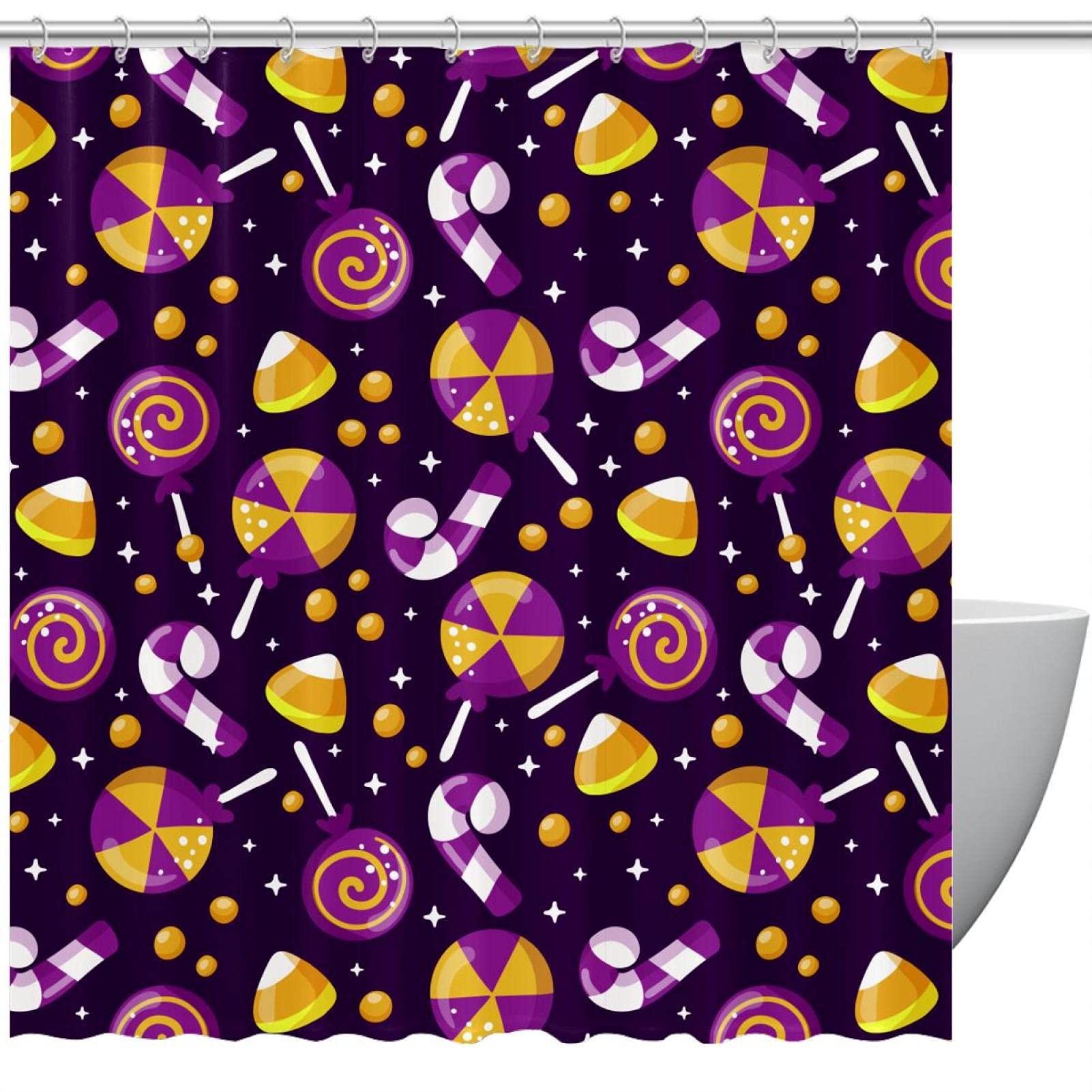 Rideau de douche imperméable Halloween violet pour transformer votre bain d'octobre