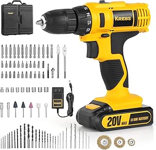 KREBS Power 20V MAX Lithium-Ion Cordless Drill Set, Power Drill Kit with Battery and Charger, 3/8-Inch Keyless Chuck,2 Var...