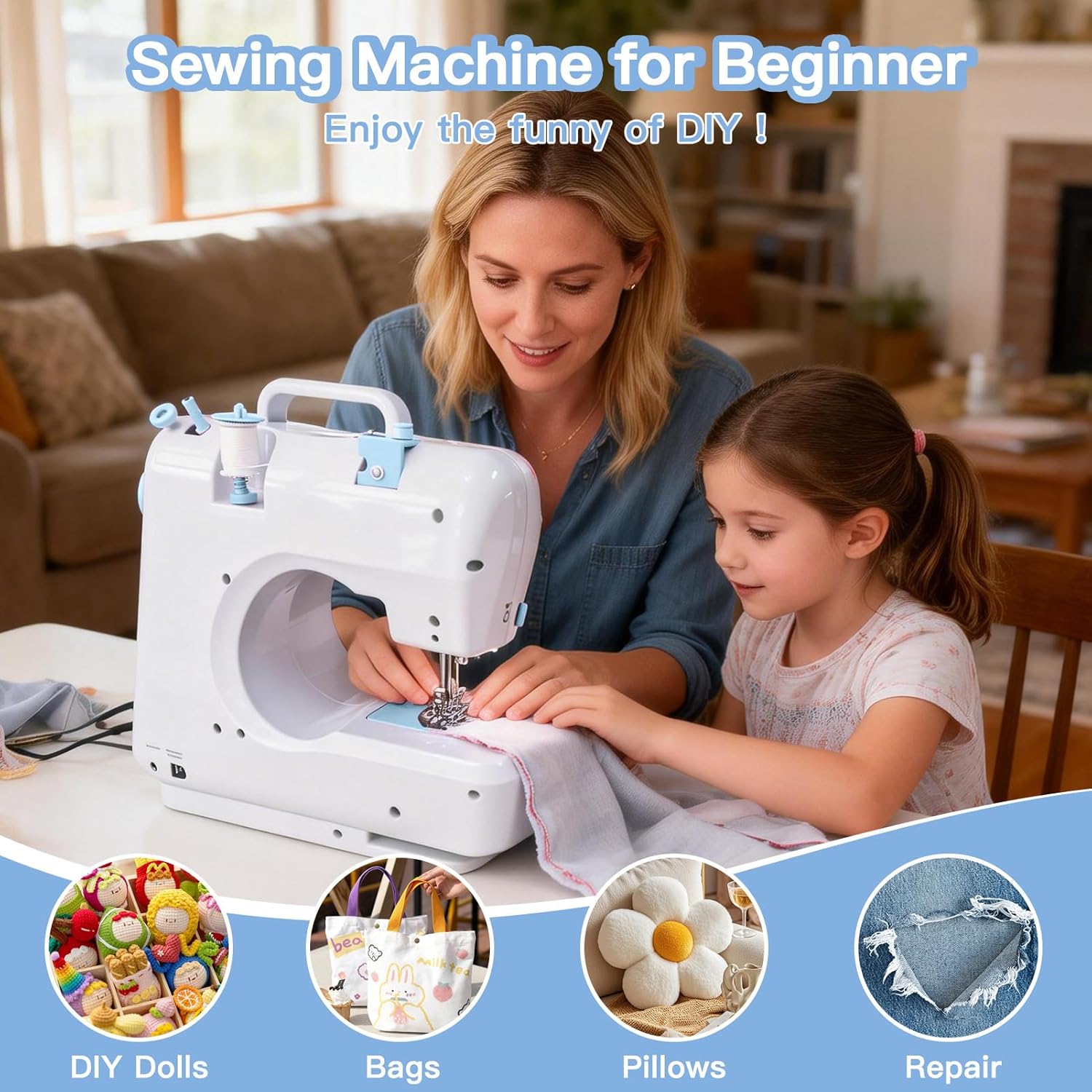 Tidjani Sewing Machine for Beginners, Mini Sewing Machine with Extension Table, 6 Replaceable Presser Feet, Portable Sewing Kit, Equip 12 Stitches, Suitable for Kids, Adults Beginners - Image 8