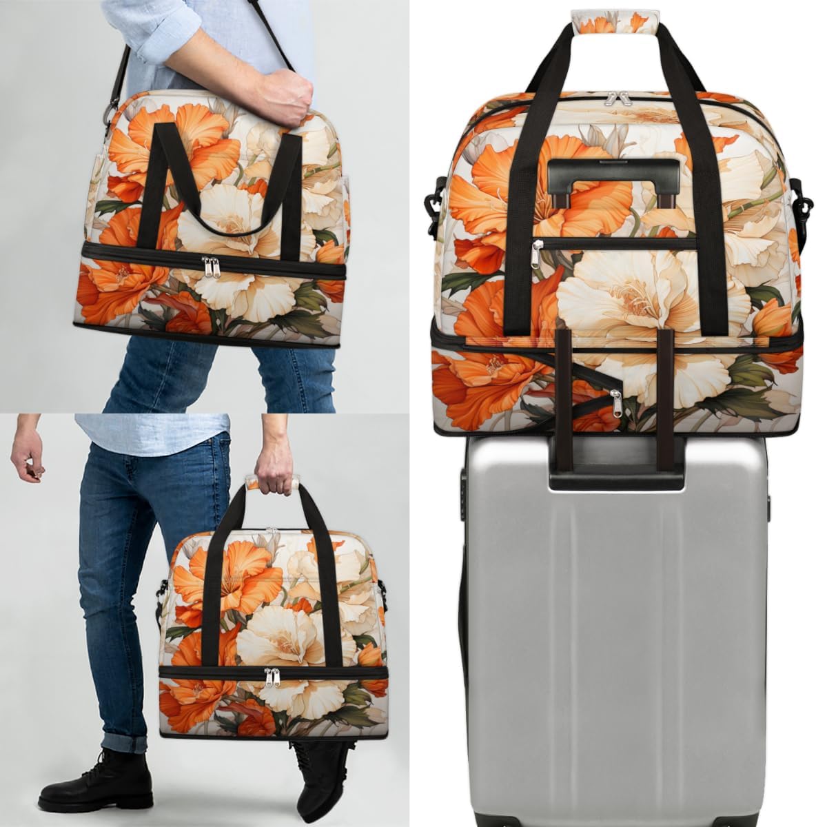 QsirBC The Spring Art Gym Bag for Women Duffle Tote with Shoes Compartment Men Weekender Duffel for Dance Travel Sports Swimming Overnight
