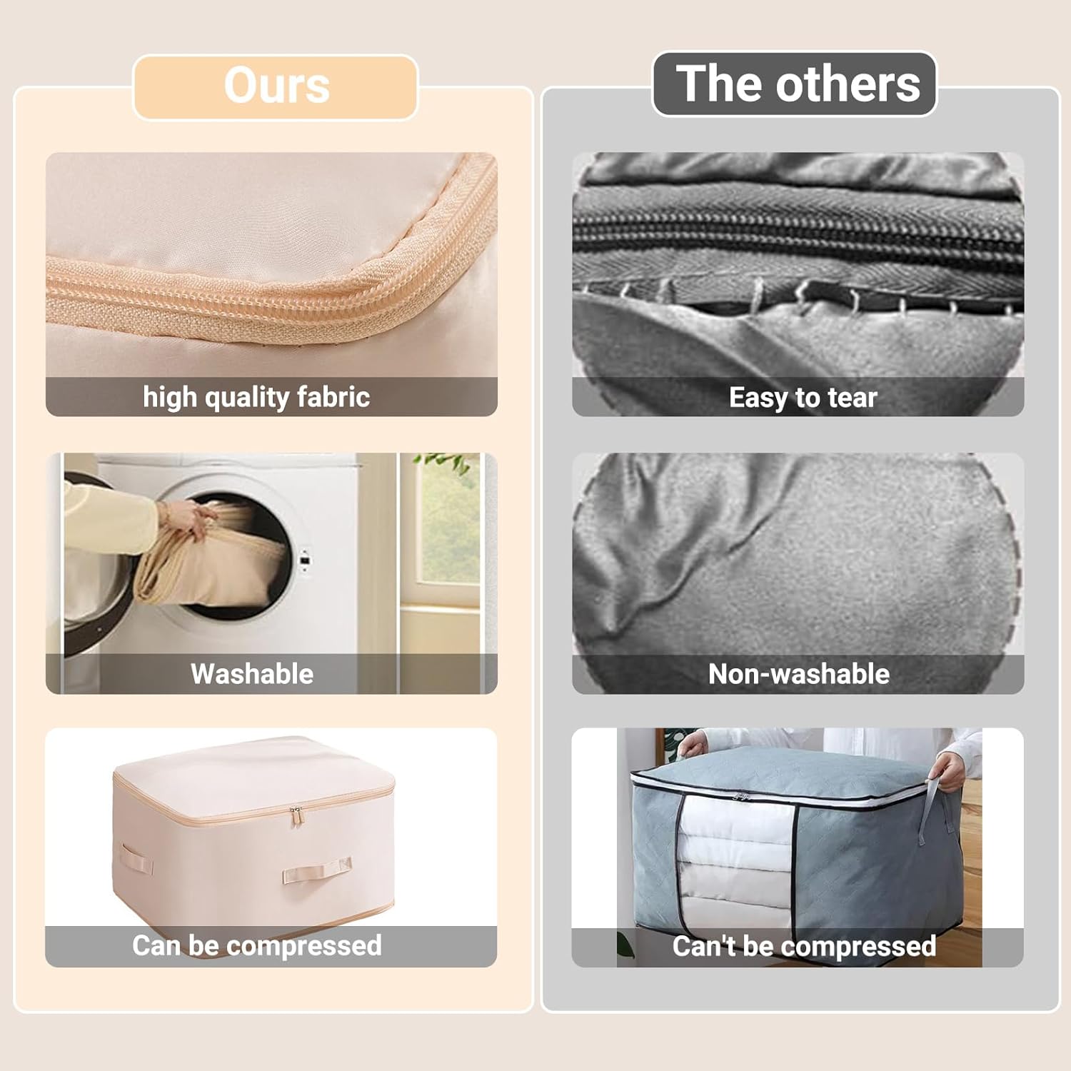 2-Pack Comforter Storage Bag Large Capacity Blanket Storage Bags, Ultra Space Saving Self Compression Organizer, Washable Compression Bags for Comforter Blanket Bedding Duvet Pillow (Light Pink)