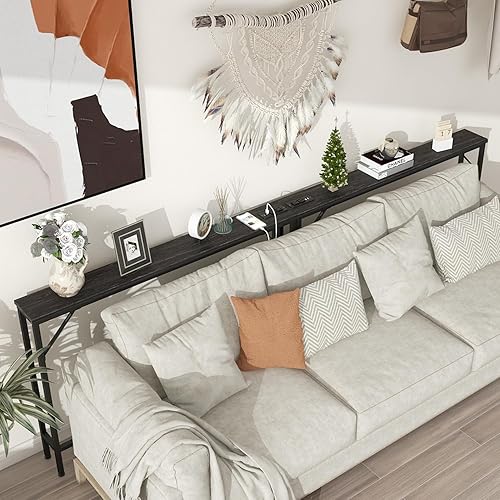 Miniatura 2 de Tohomeor Mesa de consola de 47.24 pulgadas, mesa de sofá larga estrecha con tomas de corriente, puertos USB, mesa de entrada de madera industrial