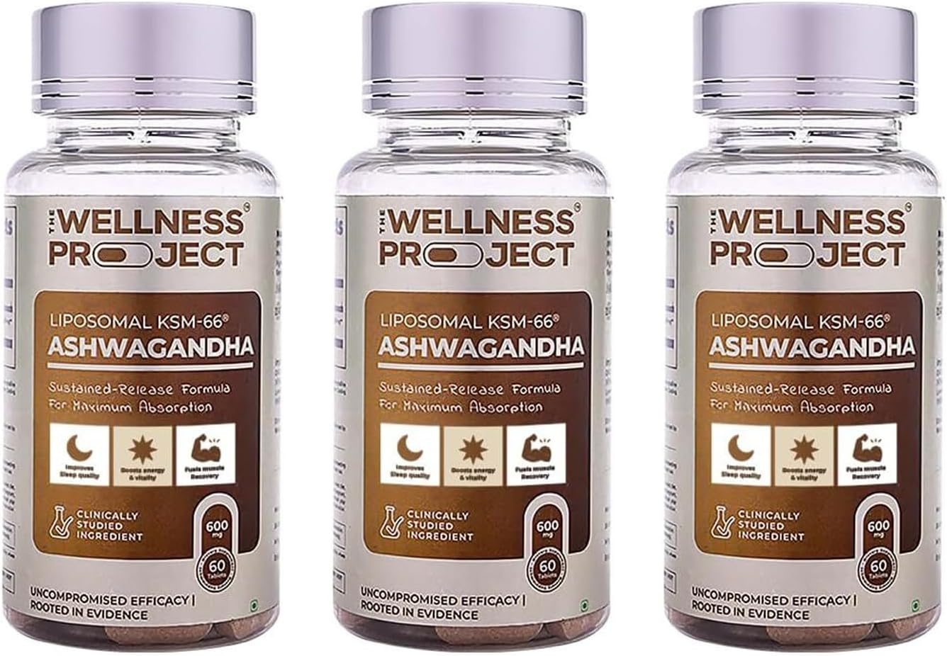The Wellness Project (TWP Liposomal KSM-66® Ashwagandha 600mg (Root-only Extract) – 2-Month Supply | Supports Calm, Energy & Relaxation | Comes with Certificate of Analysis | 60 Tablets (Pack of 3)