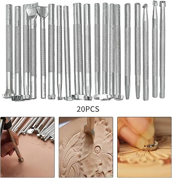 Zreneyfex 20 Pcs Leather Stamping Tools Special Shape Different Patterns for Carving Craft Leather Working Professional