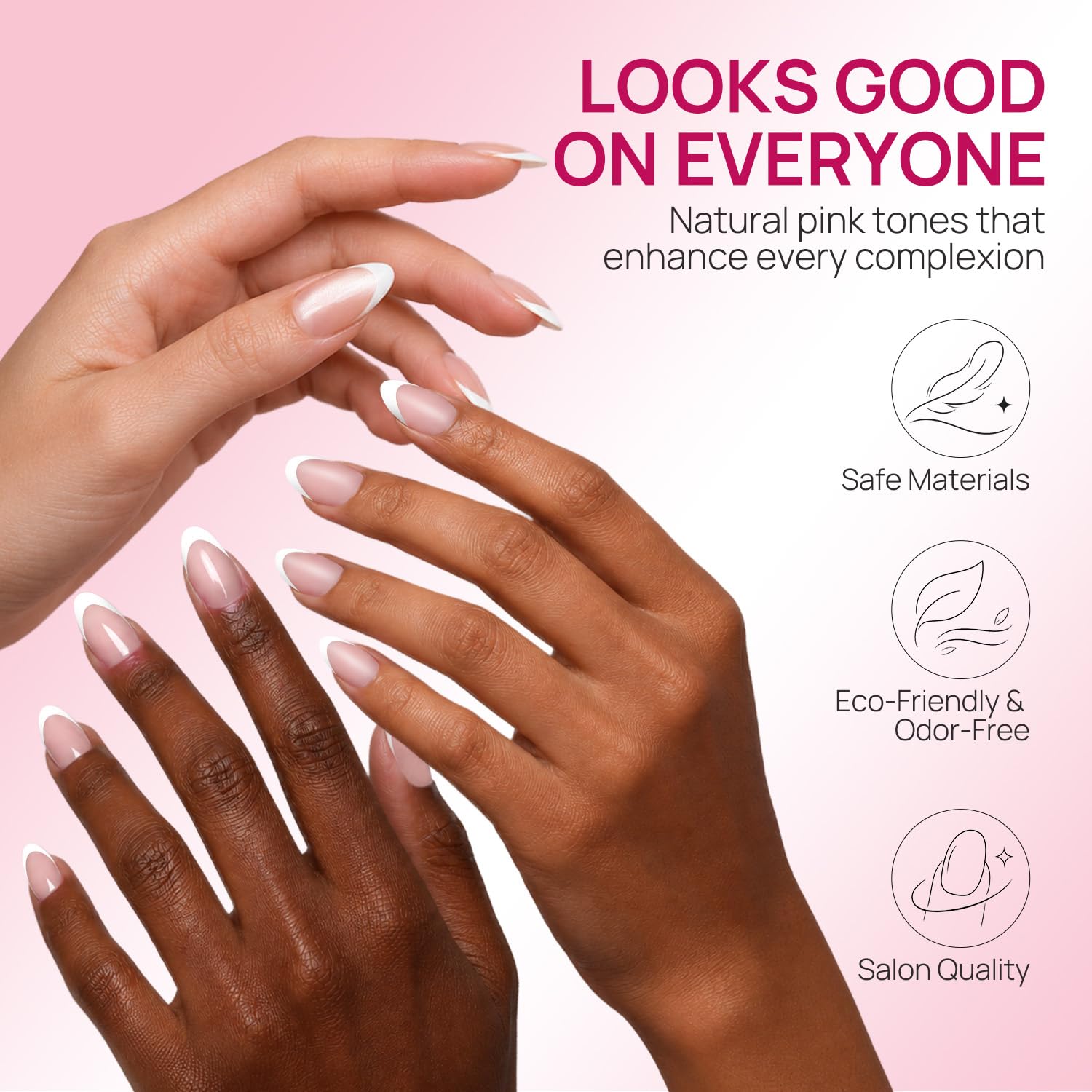 Krofaue French Tips Press On Nails – Pink Matte Short Almond Press On Nails, 15 Sizes Reusable Acrylic Nail Tips Soft Gel Nail Tips for Women Nail Salon & Home DIY