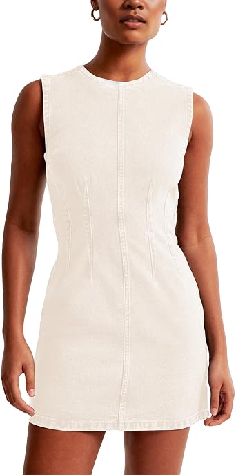 Daacee Womens Sleeveless Denim Mini Dress Sleeveless Waist Tucks Zipper Short Tank Jean Dresses Concert Outfits