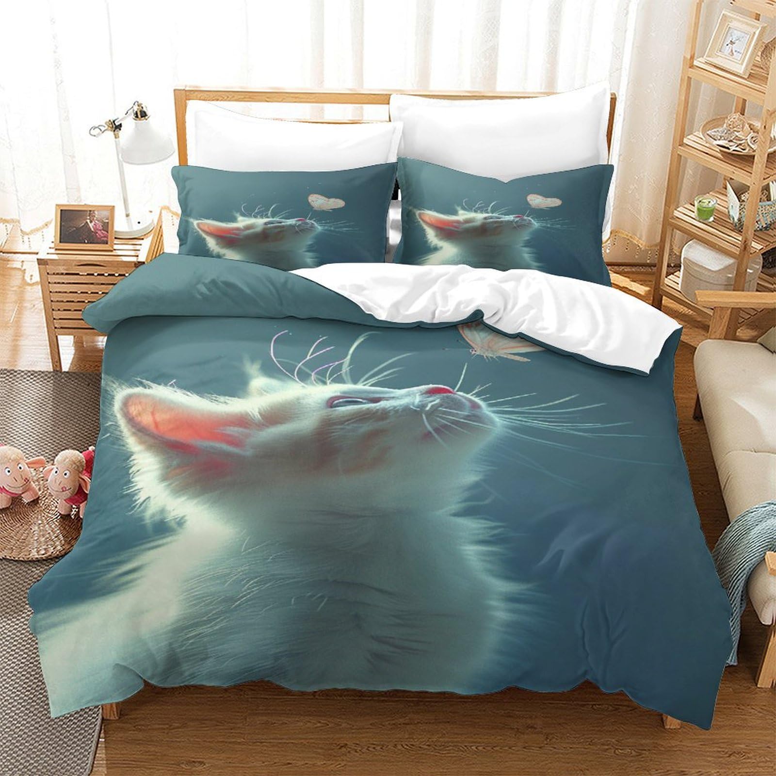 Housse de couette chat mignon pour chambre d'enfant et lit king size en microfibre douce