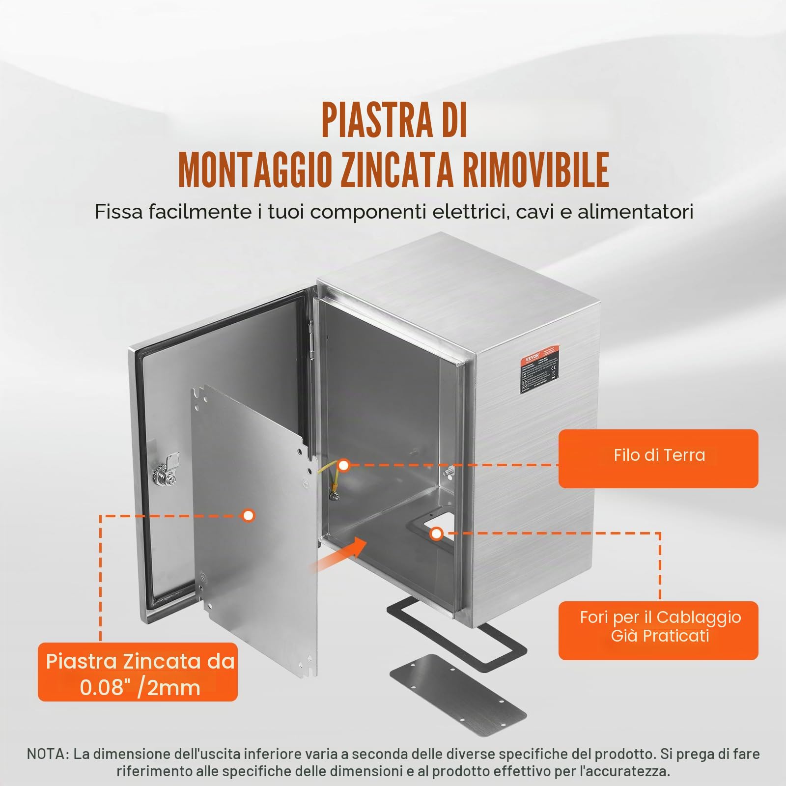 VEVOR Scatola elettrica in Acciaio, 20"x 16"x 8", Custodia per Apparecchiature Elettriche Elettroniche per Esterni Montata a Parete con Blocco Cerniere Piastra di Montaggio, Impermeabile IP66