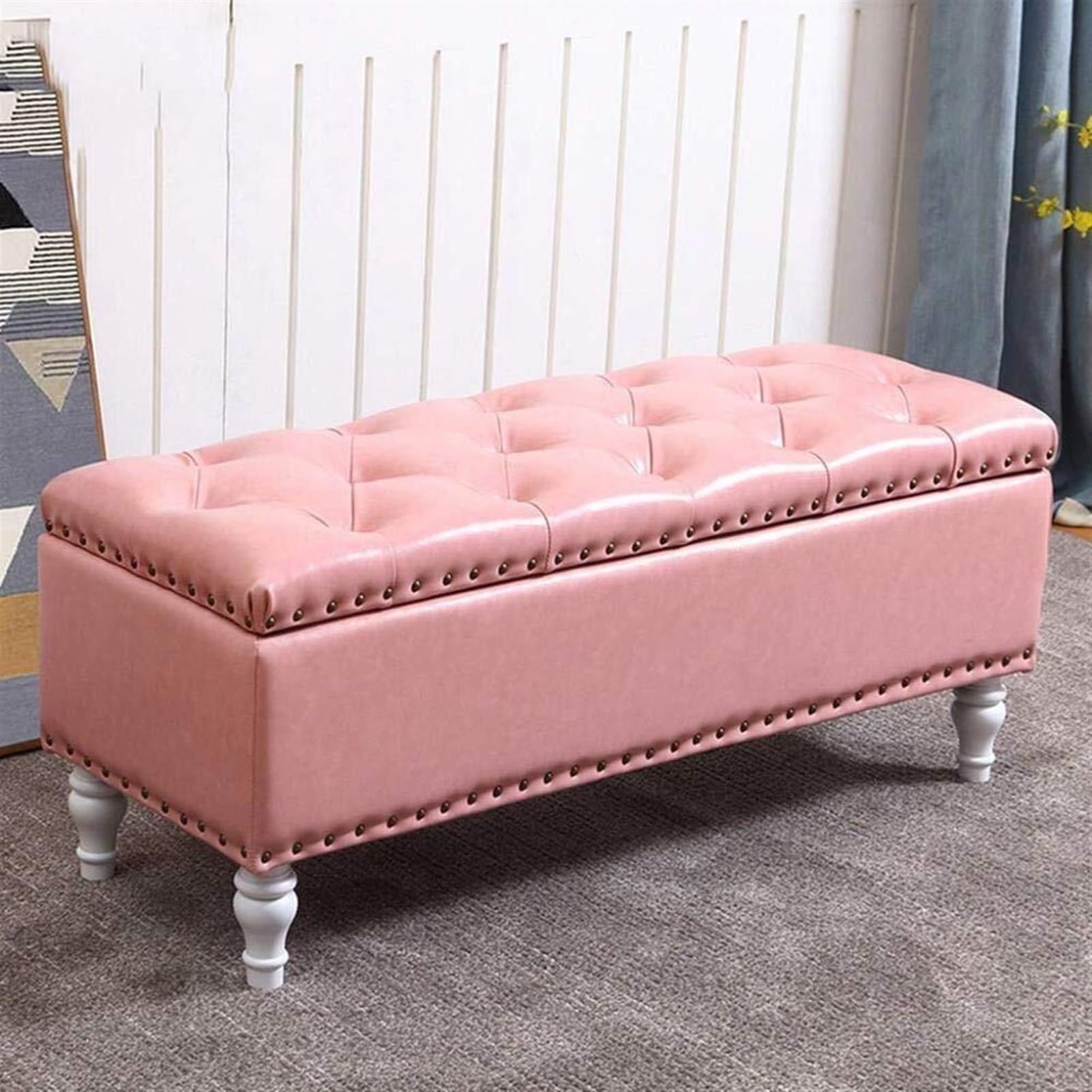 GDMDPTE Padded Leather Storage Stool Rectangular Ottoman for Living Room Entryway Hallway Shoe Bench 90cm - Stylish Home Fur Solution