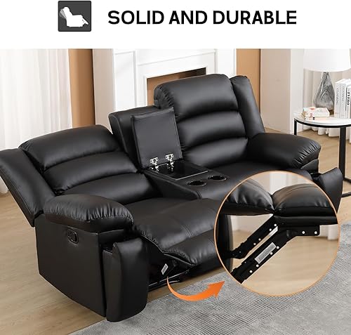 Miniatura 5 de EBELLO Juego de sofá reclinable manual de piel sintética, silla reclinable, sofá biplaza, color negro