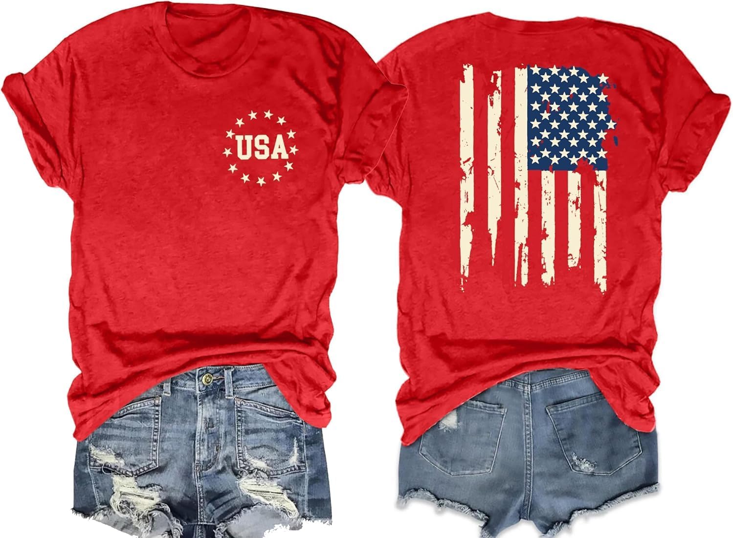 American Flag Patriotics Shirts Women USA 4th of July T Shirt Red White Blue Graphic Short Sleeve Tee Tops