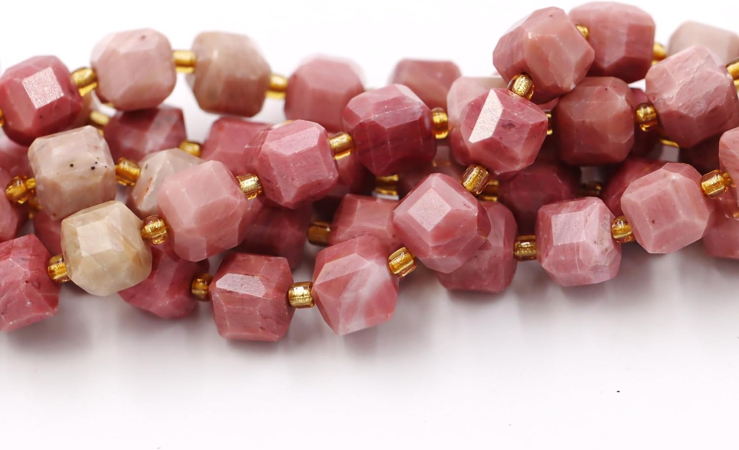 Malahill Wholesale Natural Faceted Stone Beads for Jewelry Making Sold per Bag 5 Strands Inside Cube Rhodonite 6mm