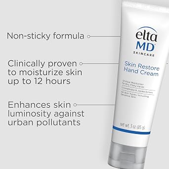 EltaMD Skin Restore Hand Cream, Ceramide Moisturizer for Dry Skin, 2.5 oz | Repairs Dry, Cracked, Chapped Hands, Made with Ceramides and Hyaluronic Acid, Dermatologist Recommended, Fragrance-Free