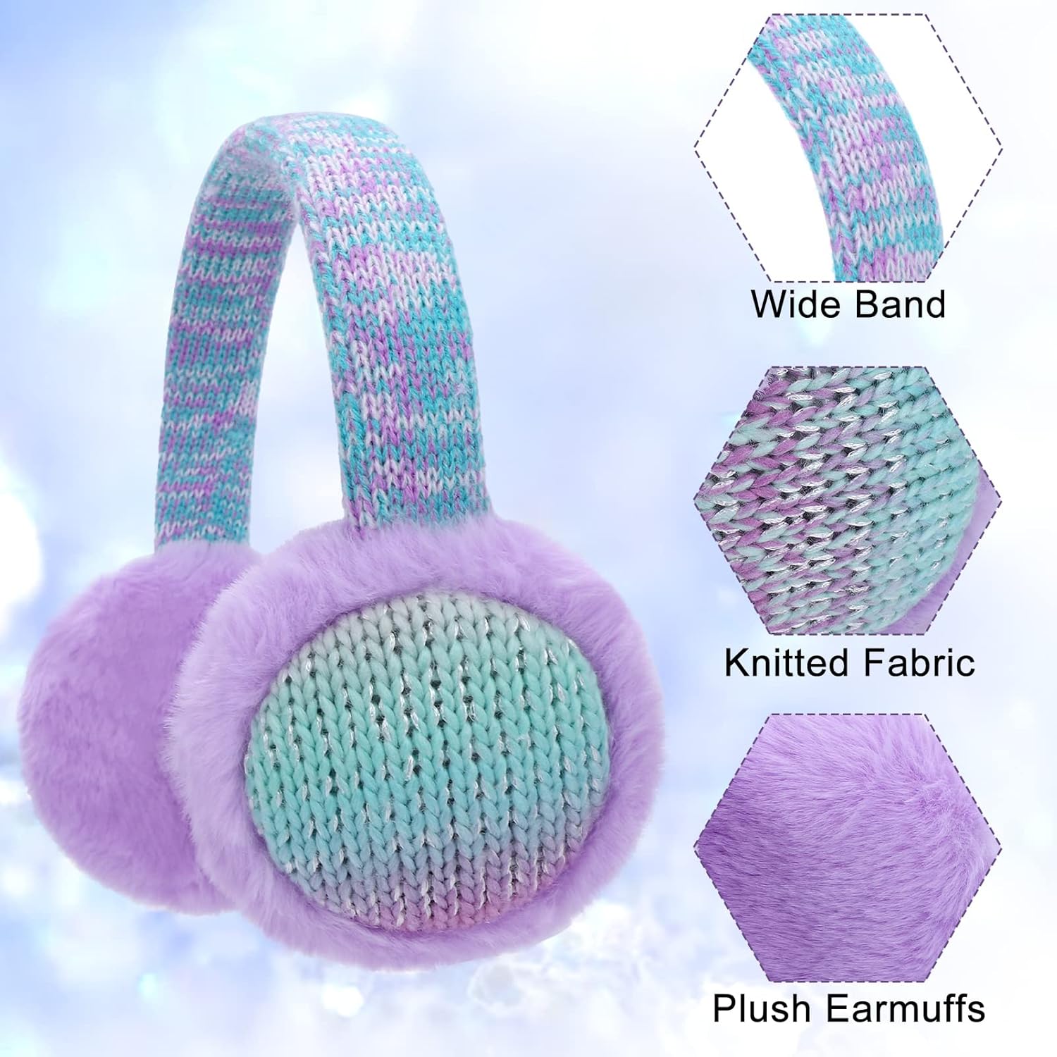 Kids Girls Sequins Knit Earmuffs for Women Winter Warm Plush Ear Muffs Cold Weather Ear Warmer for Outdoor - Image 5
