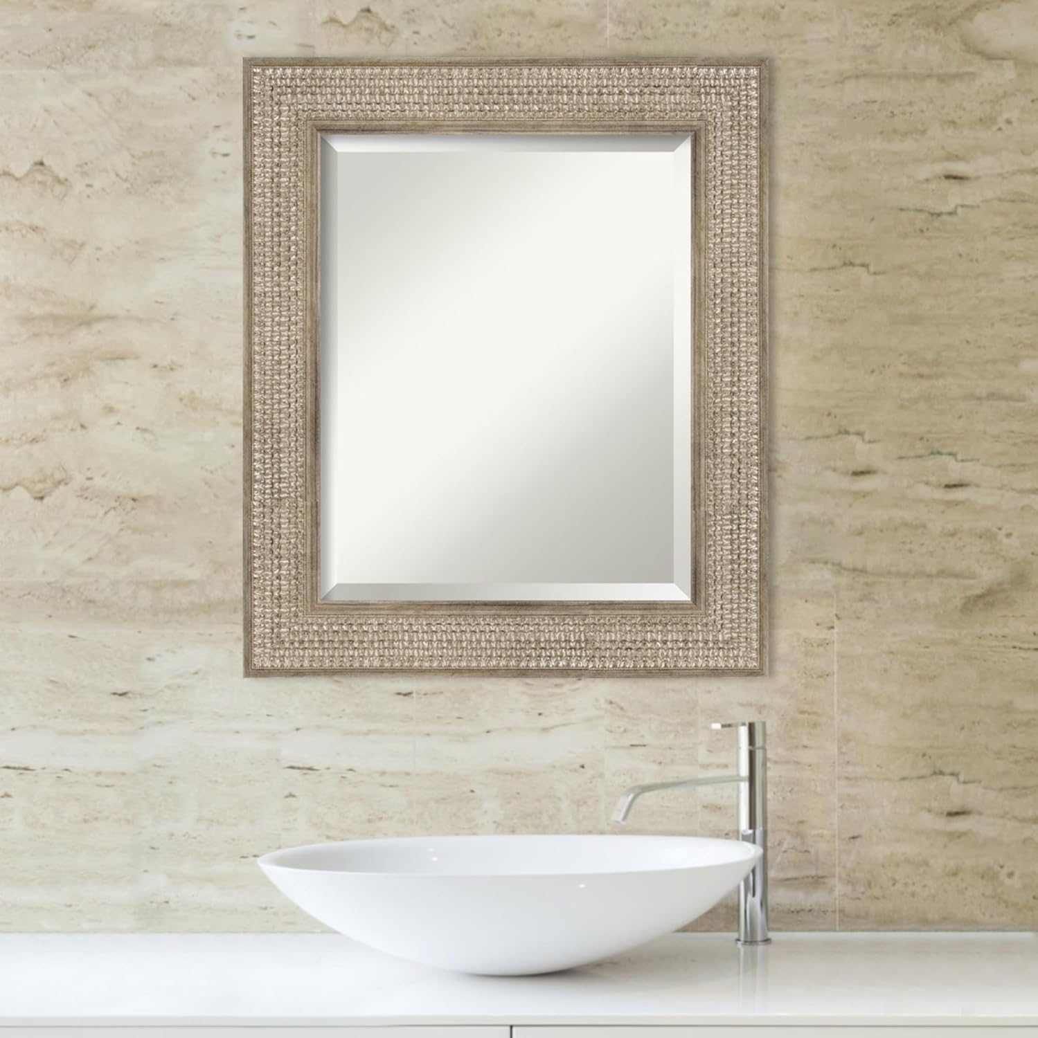 Amanti Art Bathroom Mirror for Over Sink, Vanity Mirror, Wood Frame, Hangs Horizonally and Vertically, Bathroom Wall Decor, Beveled Edge