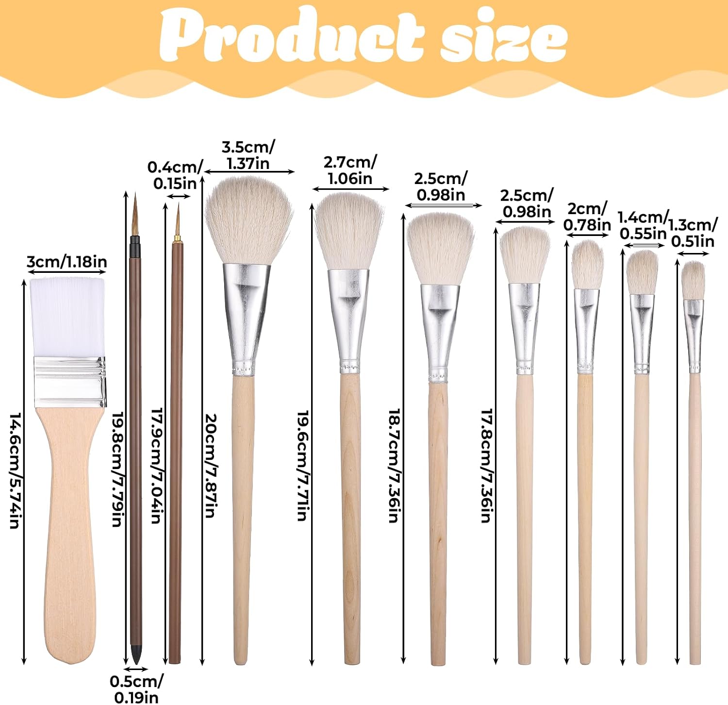 ElevateTech Pottery Brushes for Glazing, 10 Pcs Pottery Glaze Brushes for Painting Ceramic Brush Goat Hair Blend Mop Brush Set for Acrylic Gouache Watercolor Oil Painting