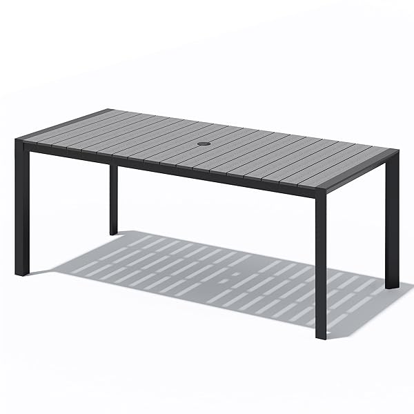 Crestlive Products Outdoor Dining Table for 6, 71in Aluminum Patio Table with Umbrella Hole Weather-Resistant Rectangle Outside Table for Garden Backyard Indoor, Grey