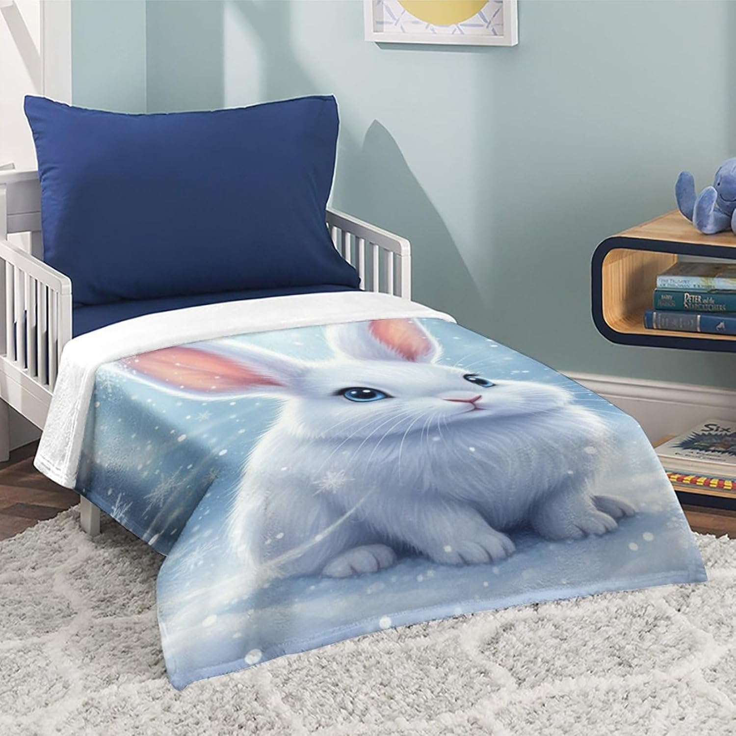 Winter Snow Cute Rabbit Bunny Throw Blanket Lightweight Flannel Fleece Blankets Warm and Cozy Throws for Winter Bedding and Couch 50"X60" Inches for Adults