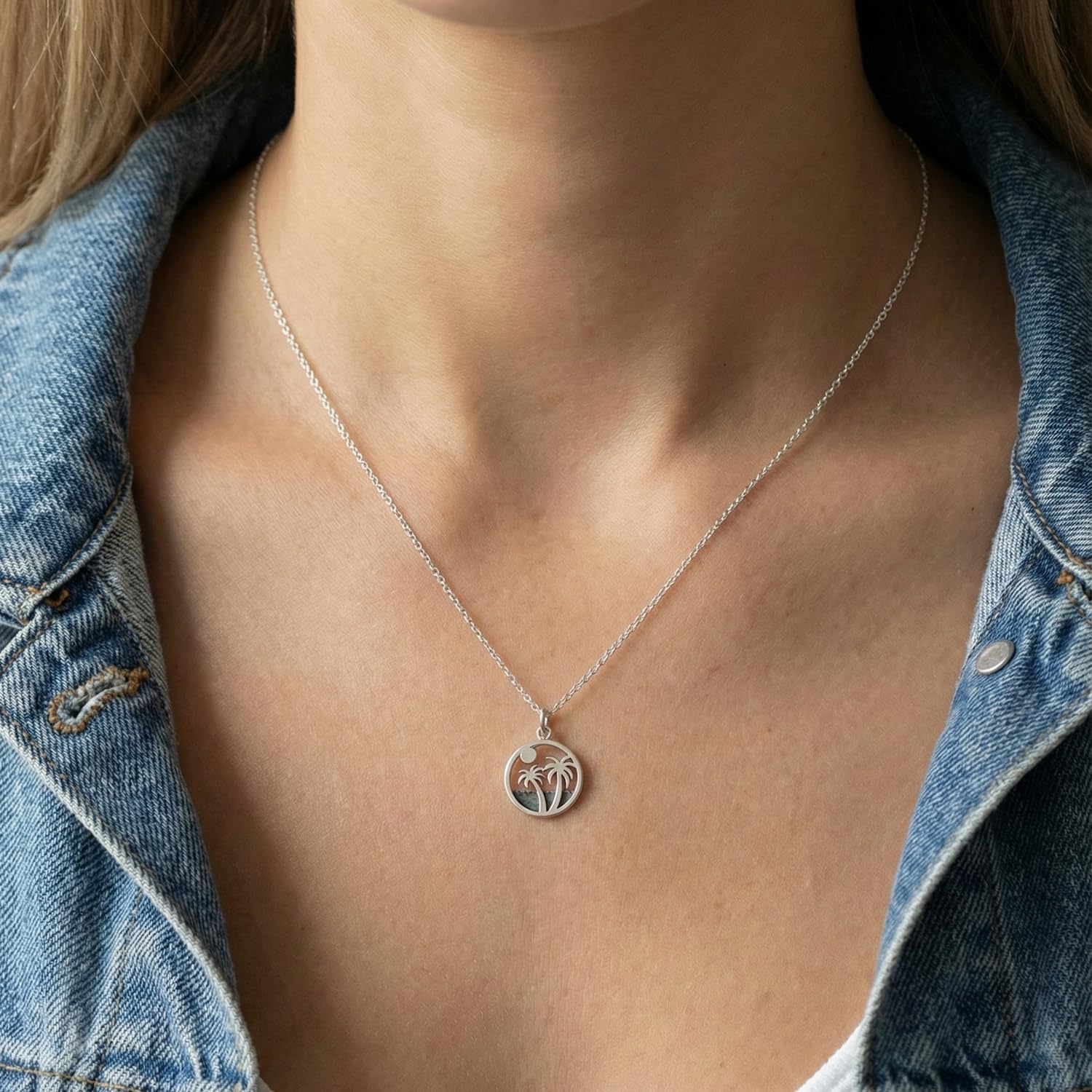 EnCharmed Palm Trees On Island Charm Necklace for Women, Sterling Silver Dainty Handmade Necklace, Tropical Vacation Pendant, Everyday Minimal Layering Jewelry, 18" - Image 2