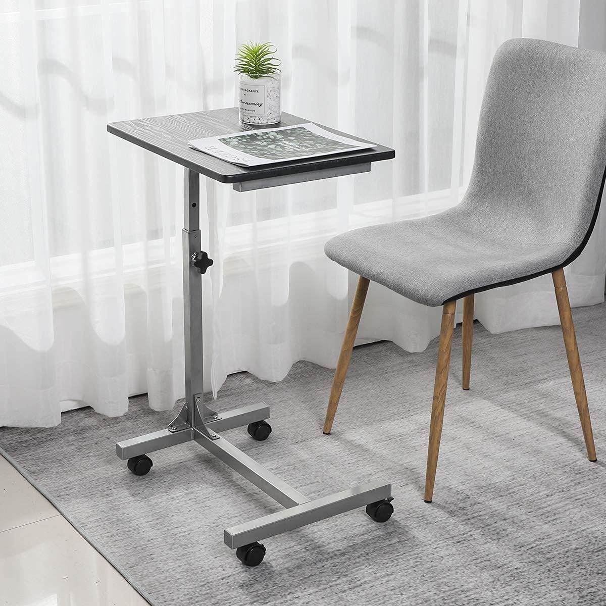 Free Shipping Over $50 Over Bed Table Small Side Rolling Table 3 Adjustment Levels with Lockable Wheels Medical Portable Notebook Laptop Desk TV Tray Table for Couch Eating Breakfast (Black, 18.9 x 14.7 x 31.1 Inch)