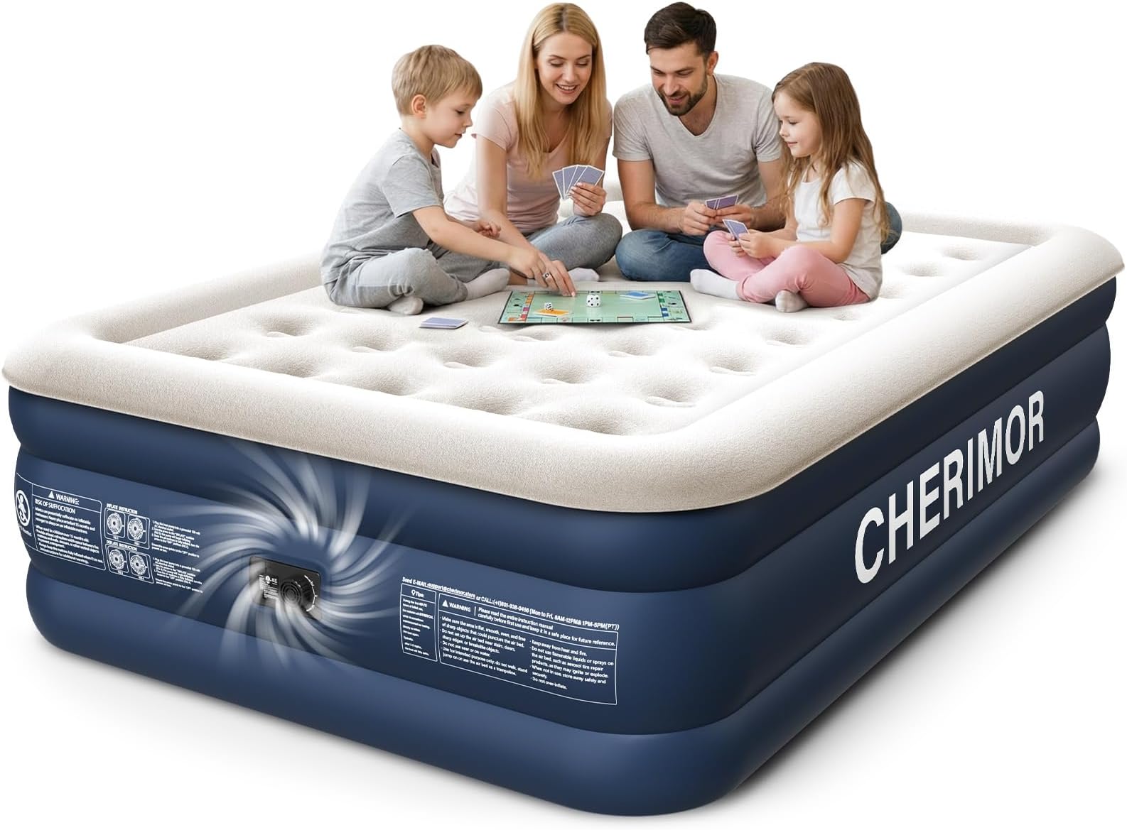 CHERIMOR Queen Air Mattress with Built in Pump, 18" Elevated Height, 48Hr Leak-Tested, Honeycomb Coil Support, 800 lbs Capacity, Fast 3-Min Inflation Blow Up Mattress for Guest Room & Sleepover